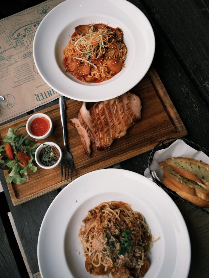 Gourmet Dinner Served in a Restaurant